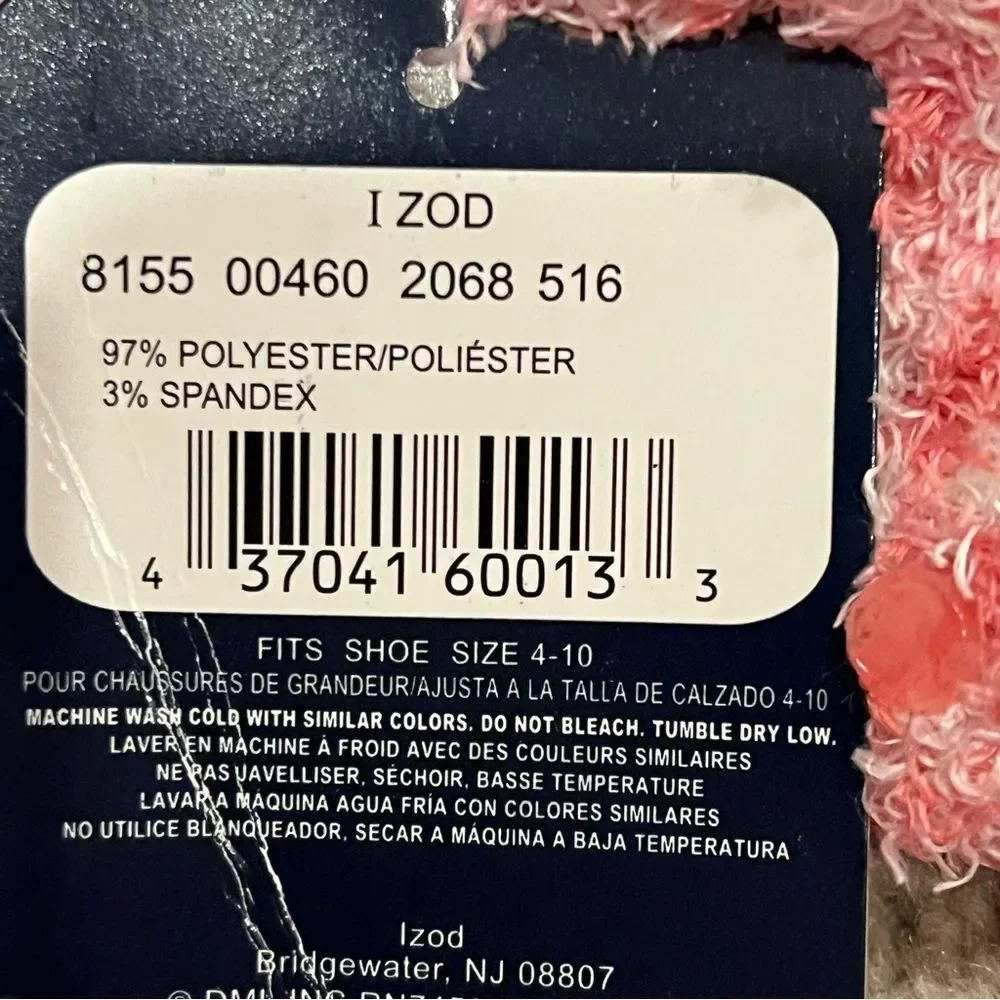 NWT Izod Pink Fuzzy Slipper Socks With Grips